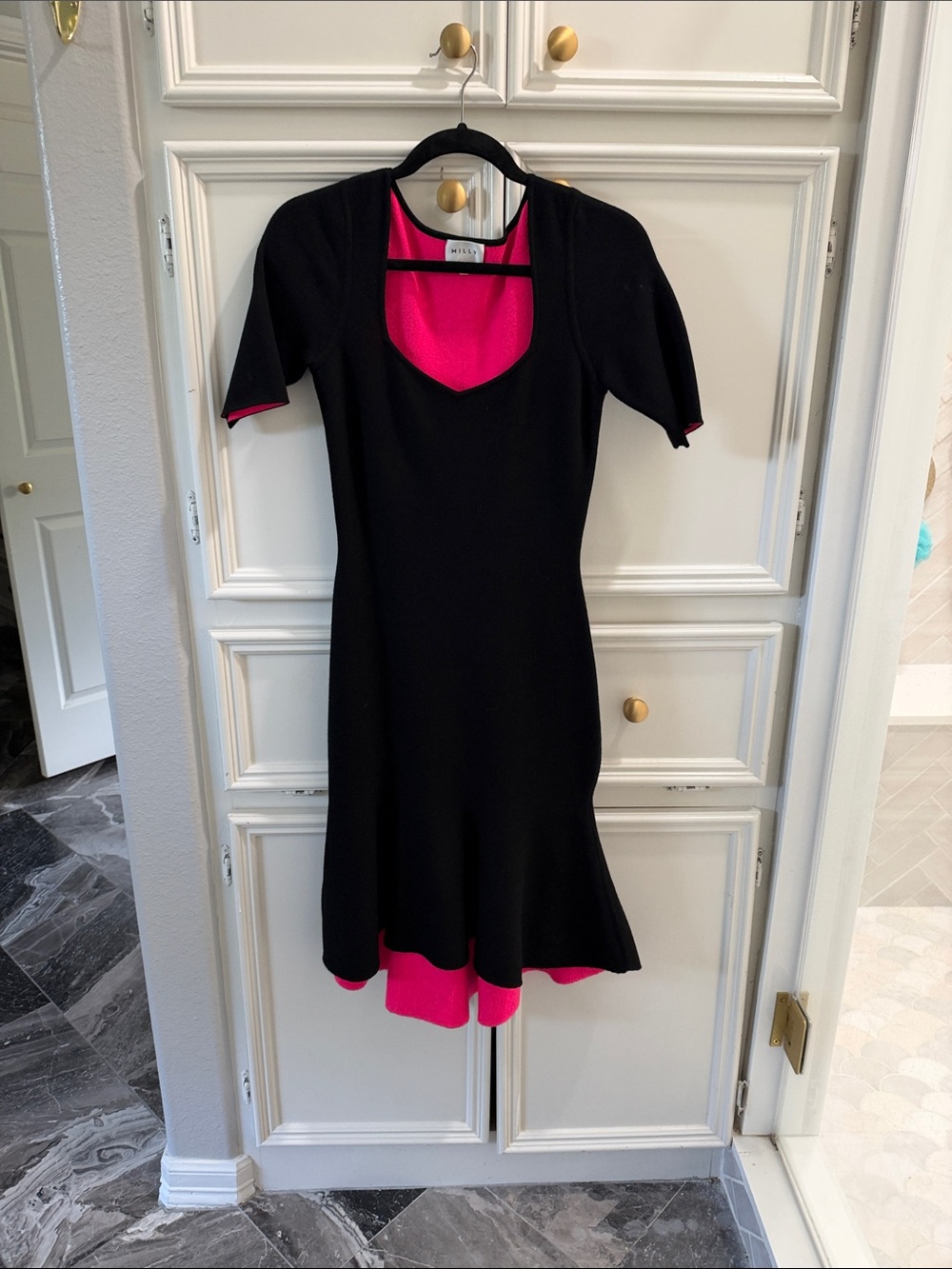 Milly Black & Pink Layered Midi Dress
